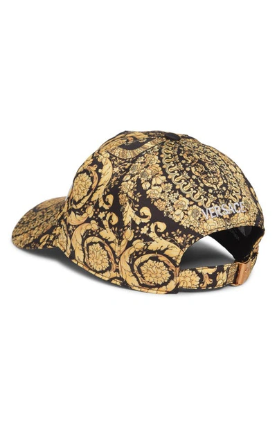 Shop Versace Baroque Print Twill Baseball Cap In Black/ Gold