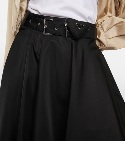 Shop Prada Re-nylon Belted Midi Skirt In Black