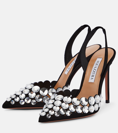 Aquazzura Maxi-tequila Suede Slingback Pumps In Black