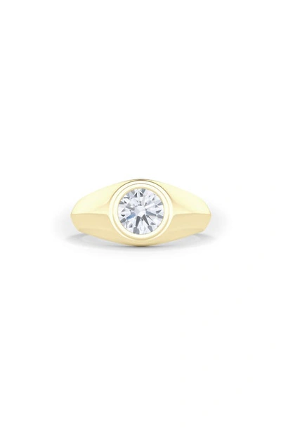 Shop Hautecarat Round Brilliant Lab Created Diamond Signet Ring In 18k Yellow Gold