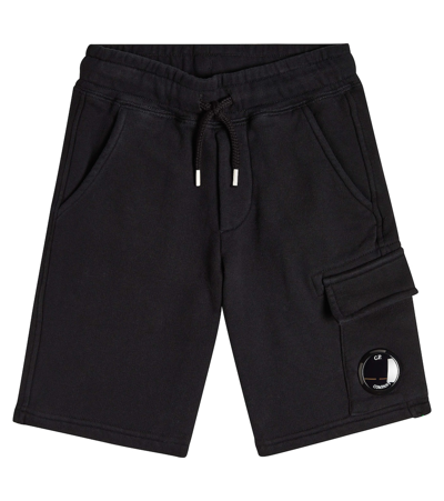 Shop C.p. Company Basic Cotton Fleece Cargo Shorts In Black