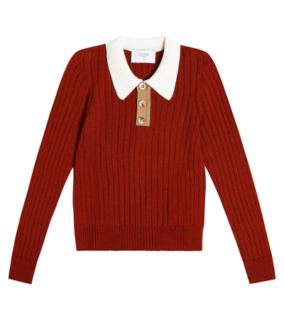 Shop Paade Mode Ribbed-knit Wool-blend Polo Top In Red