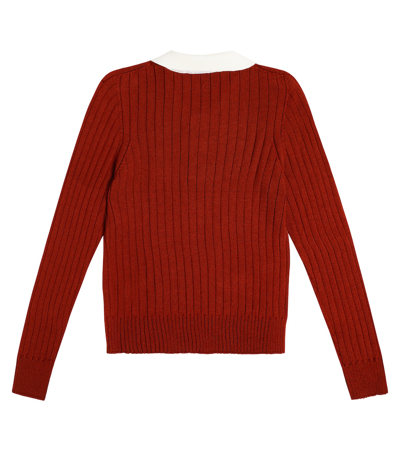 Shop Paade Mode Ribbed-knit Wool-blend Polo Top In Red