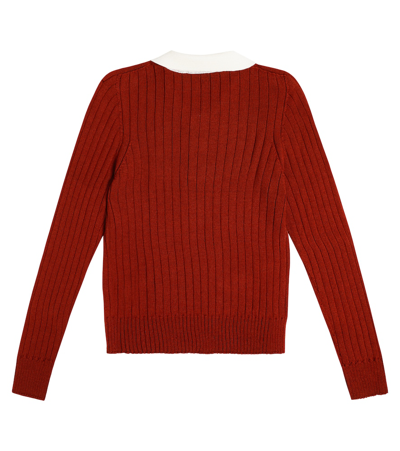 Paade Mode Ribbed-knit Wool-blend Polo Top In Red