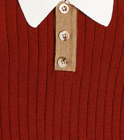 Paade Mode Ribbed-knit Wool-blend Polo Top In Red