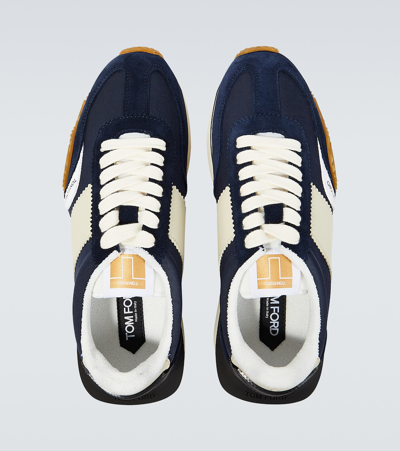 Shop Tom Ford James Suede-trimmed Sneakers In Blue