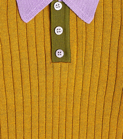 Paade Mode Ribbed-knit Wool-blend Polo Top In Yellow