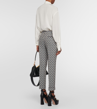 Shop Etro Jacquard Straight Pants In Blue