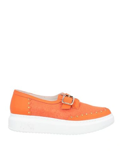 Shop A.testoni A. Testoni Woman Loafers Orange Size 8 Soft Leather, Jute