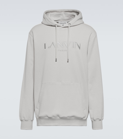 Shop Lanvin Logo Embroidered Cotton Hoodie In White