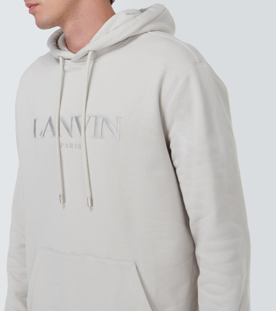 Shop Lanvin Logo Embroidered Cotton Hoodie In White