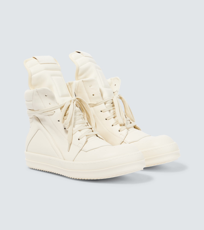 Shop Rick Owens Geobasket High-top Leather Sneakers In White