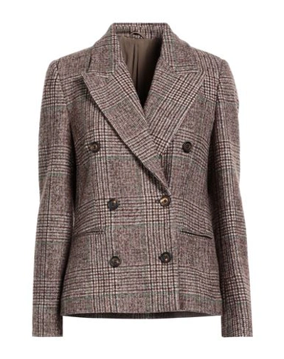 Shop Brunello Cucinelli Woman Blazer Brown Size 10 Wool, Alpaca Wool, Polyamide, Brass