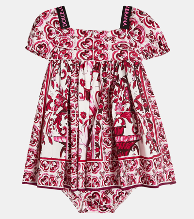 Shop Dolce & Gabbana Baby Majolica Dress And Bloomers Set In Pink