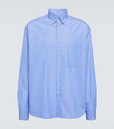 Shop Lanvin Striped Cotton Poplin Shirt In Blue