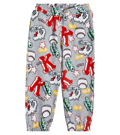 Kenzo Printed Cotton Sweatpants In Grey