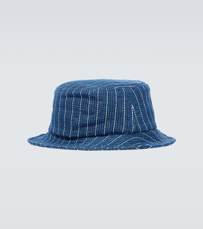 Shop Kenzo Logo Denim Bucket Hat In Blue