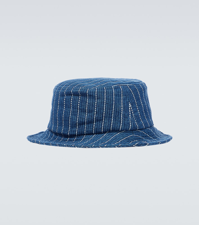 Kenzo Logo Patch Stripe Detailed Bucket Hat In Blue