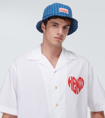 Kenzo Logo Patch Stripe Detailed Bucket Hat In Blue