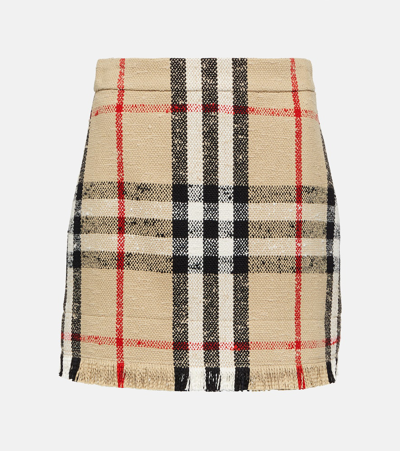 Shop Burberry Check Cotton-blend Miniskirt In Beige