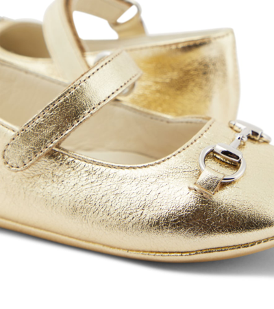 Shop Gucci Baby Horsebit Leather Ballet Flats In Gold
