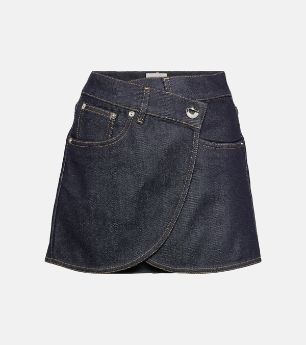 Coperni logo-patch denim mini skirt - Blue