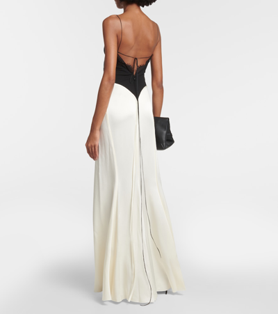 Shop Victoria Beckham Lace-trimmed Satin Gown In White