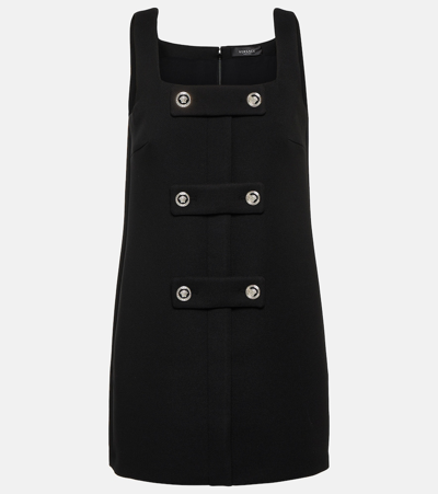 Shop Versace Squareneck Embellished Minidress In Black