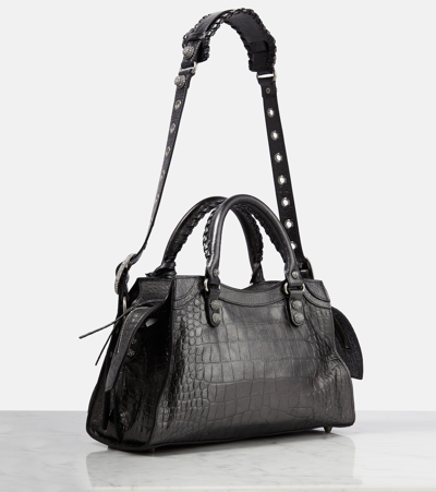 Shop Balenciaga Neo Cagole Croc-effect Leather Shoulder Tote In Black