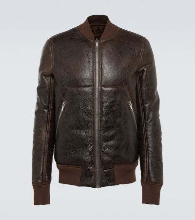 Shop Rick Owens Leather And Shearling Jacket In Brown