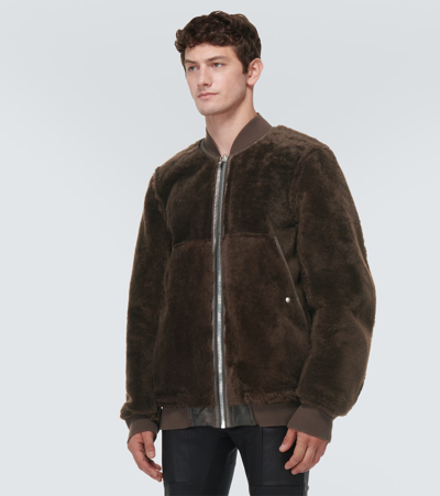 Shop Rick Owens Leather And Shearling Jacket In Brown