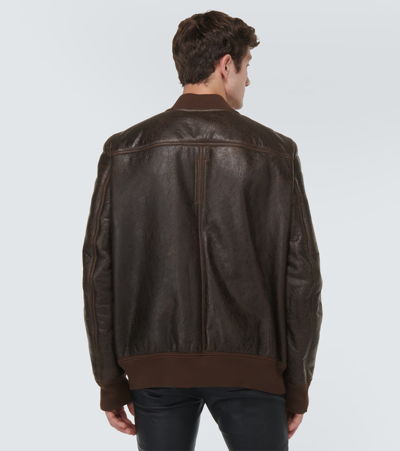 Shop Rick Owens Leather And Shearling Jacket In Brown