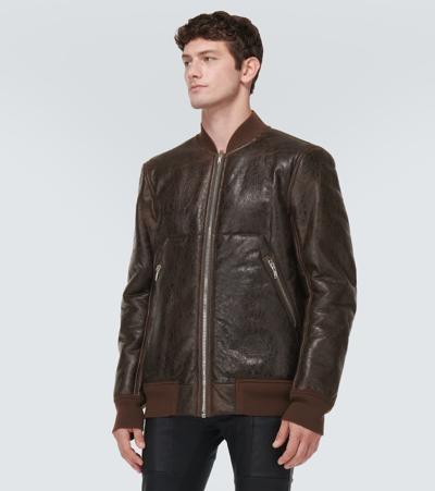 Shop Rick Owens Leather And Shearling Jacket In Brown