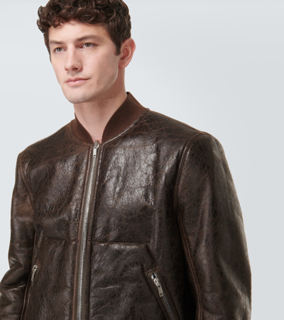 Shop Rick Owens Leather And Shearling Jacket In Brown