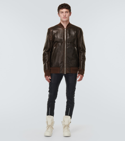 Shop Rick Owens Leather And Shearling Jacket In Brown