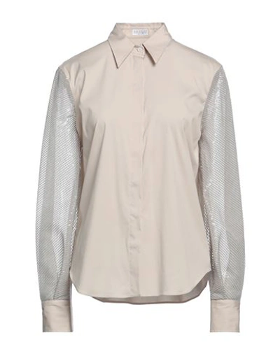 Shop Brunello Cucinelli Woman Shirt Beige Size L Cotton, Polyamide, Elastane, Polyester, Silk
