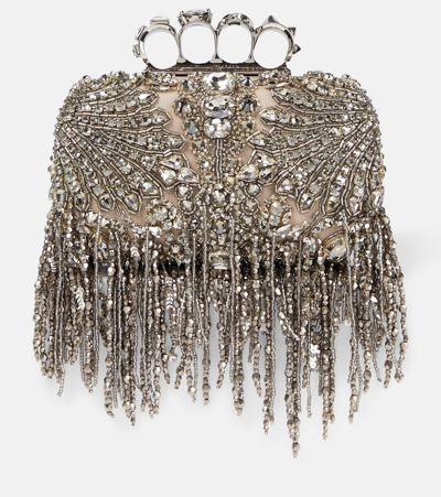 Shop Alexander Mcqueen Exploded Victorian Jewel Knuckle Embellished Clutch In Silver