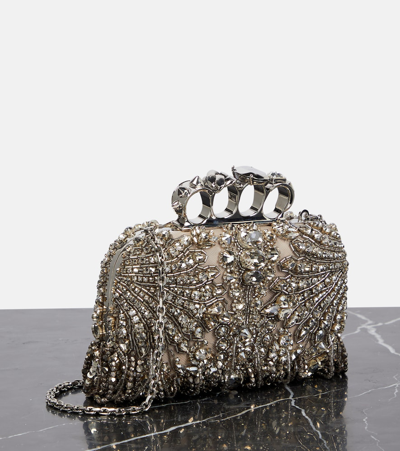 Shop Alexander Mcqueen Exploded Victorian Jewel Knuckle Embellished Clutch In Silver