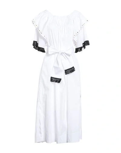 Shop Clips More Woman Midi Dress White Size 10 Cotton, Polyamide, Elastane