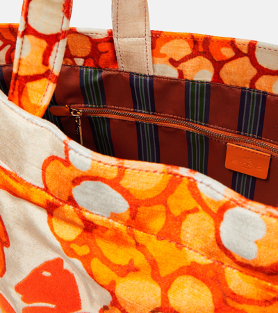Shop Etro Pegaso Leather-trimmed Tote Bag In Orange