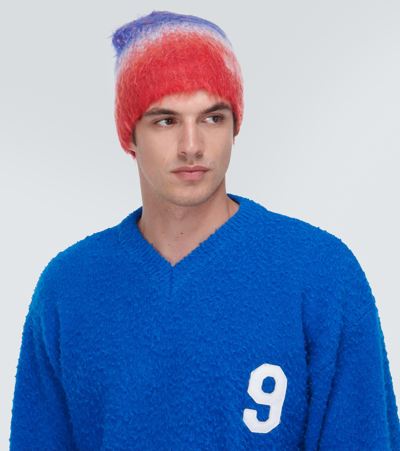 Shop Erl Striped Mohair And Wool-blend Beanie In Multicoloured