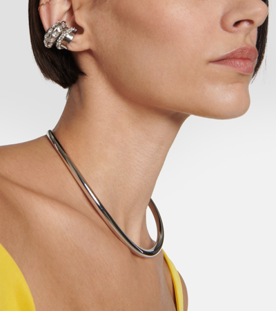 Shop Alexander Mcqueen Jewelled Accumulation Swarovski-embellished Single Clip-on Earring In Silver