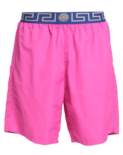 Shop Versace Man Swim Trunks Fuchsia Size 38 Polyester, Elastane, Polyamide In Pink