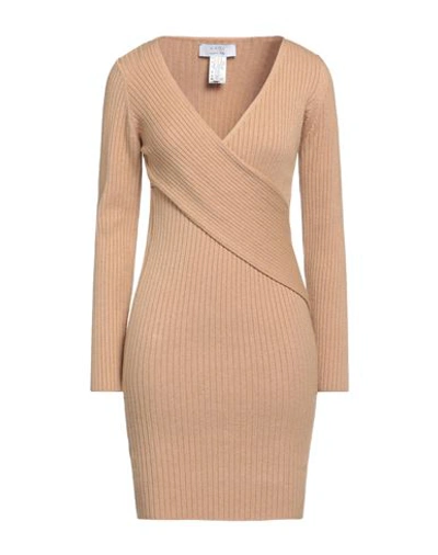 Shop Kaos Woman Mini Dress Camel Size S Viscose, Polyester, Polyamide In Beige
