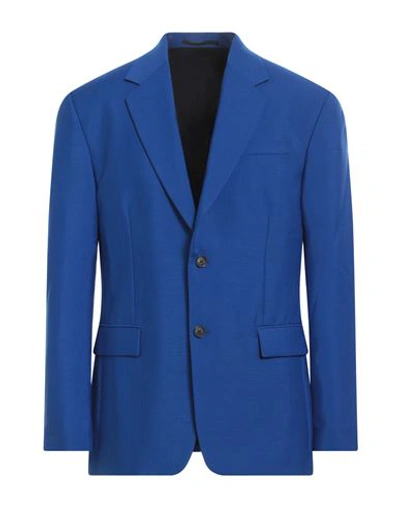Shop Versace Man Blazer Blue Size 42 Mohair Wool, Virgin Wool