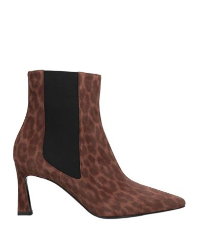 Shop Pollini Woman Ankle Boots Brown Size 8 Soft Leather, Textile Fibers