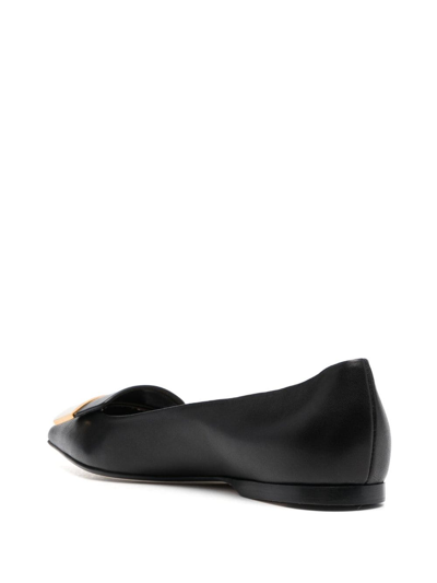 Shop Sergio Rossi Logo-plaque Pointed-toe Ballerina Shoes In Black