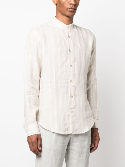 Shop Eleventy Striped Linen Shirt In Neutrals