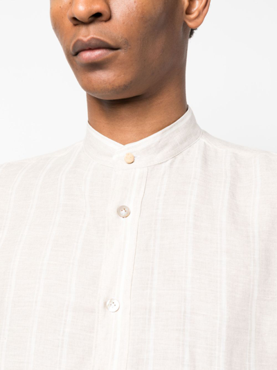 Shop Eleventy Striped Linen Shirt In Neutrals