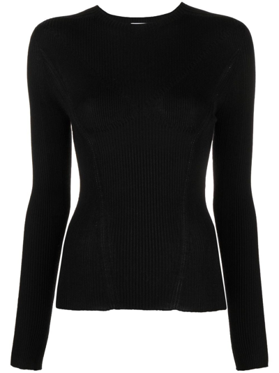 Shop Lanvin Long-sleeve Ribbed-knit Top In Black